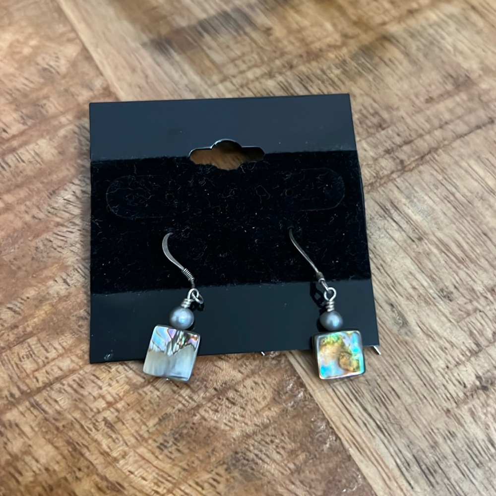 Natural Stone Mother of Pearl Square Dangle Earrings
